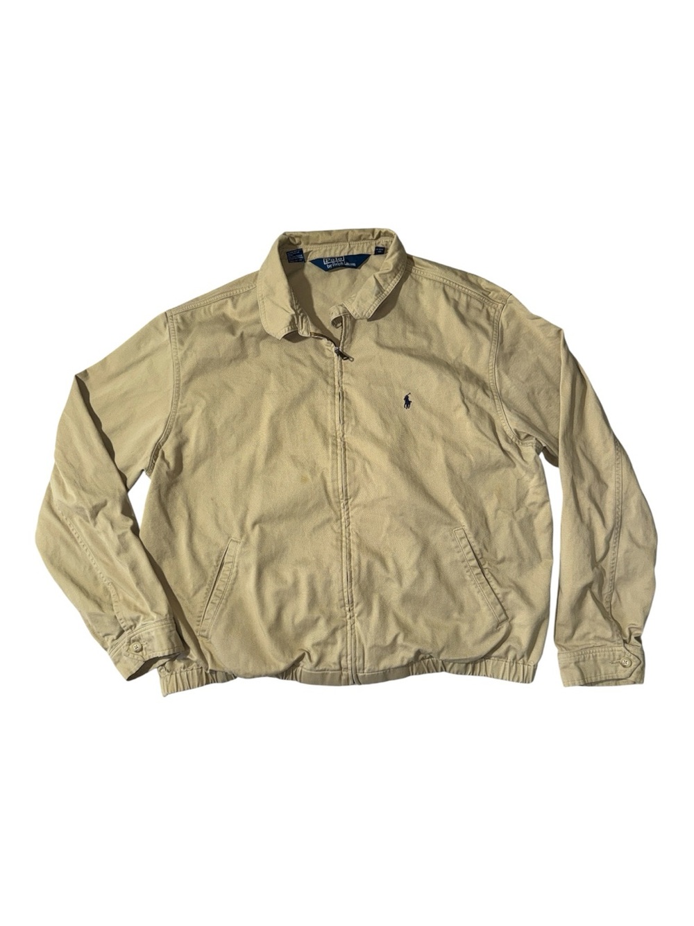VINTAGE Polo Ralph Lauren mens XL khaki tan cotton full zip jacket